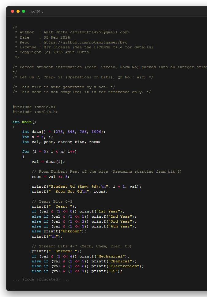 Decode student information (Year, Stream, Room No) packed into an integer array.